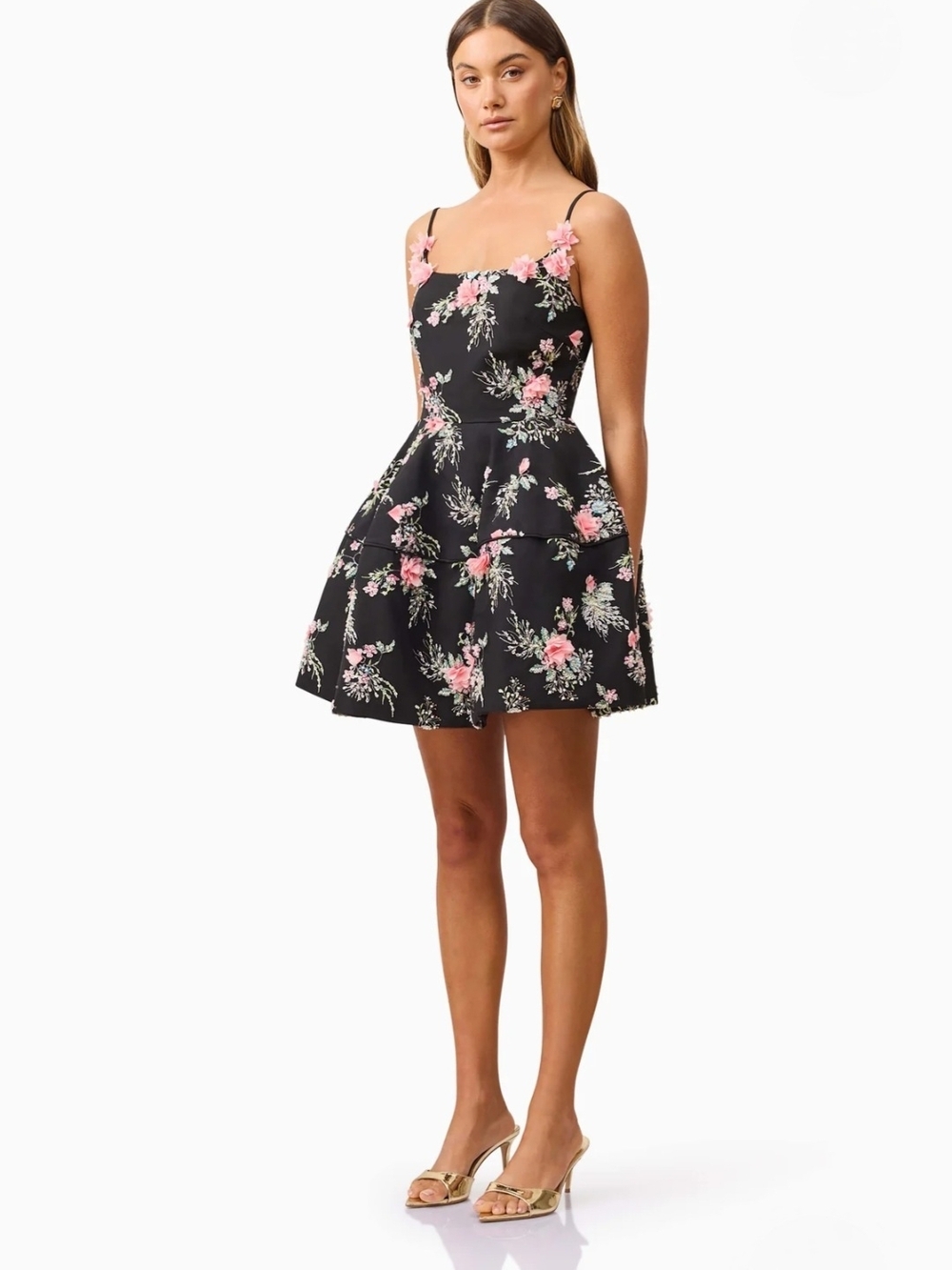 NWT Gaia Floral Mini Dress in Black SZ M - Picture 3 of 12